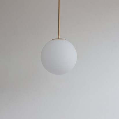 Large Matt Opal Globe Stemmed Pendant, Satin Brass / 743mm