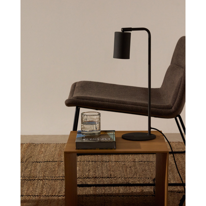 Manie metal desk lamp with dark grey cast-iron-effect finish and UK adaptor