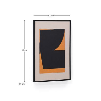 Zernu hand-painted orange and black linen abstract picture 42 x 65cm