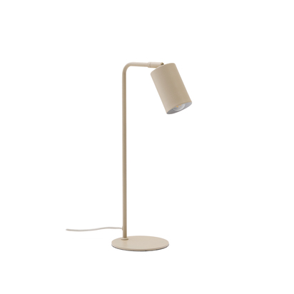 Manie metal desk lamp with beige textured finish and UK adaptor
