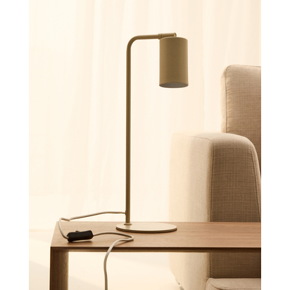 Manie metal desk lamp with beige textured finish and UK adaptor