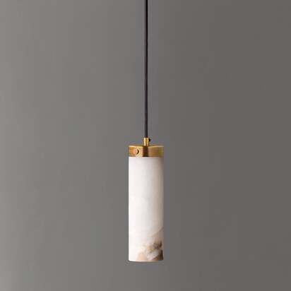 Larger Polly pendant light in antique brass with alabaster shade
