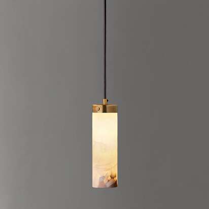 Larger Polly pendant light in antique brass with alabaster shade