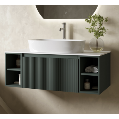 Drench Groove 1000mm Fluted Wall Hung Vanity Unit with Open Shelves & Sintered Stone Countertop