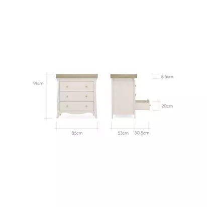 CuddleCo Clara 3-Drawer Changing Table Dresser Cashmere/ Ash | H91.20 x W53 x D85cm
