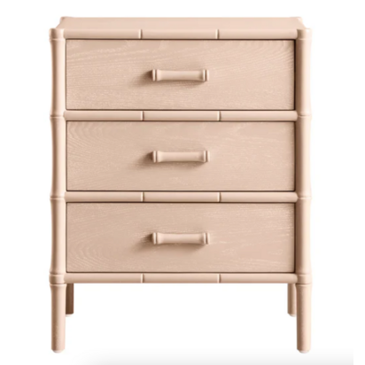Elstowe Faux Bamboo 3-Drawer Bedside Table, Nude Pink