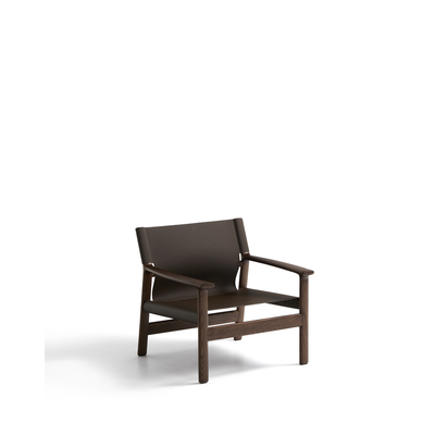 Jan armchair made of dark brown recycled leather fibres and FSC 100% solid ash wood with w