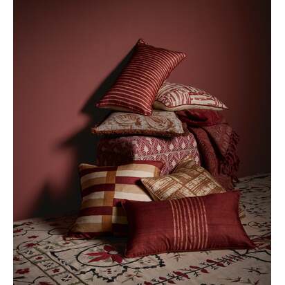 OKA | Carena Ghini Feathers Linen Upholstered Trunk - Red Garnet | Trunk