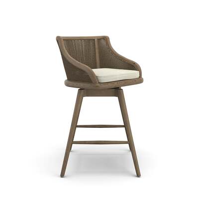 OKA | Carlos Cane Swivel Bar Stool - Weathered Oak/Natural | Bar Stool