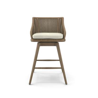 OKA | Carlos Cane Swivel Bar Stool - Weathered Oak/Natural | Bar Stool
