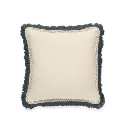OKA | Elspeth Cushion Cover with Fringing - Natural/Air Force Blue | Cushion Cover