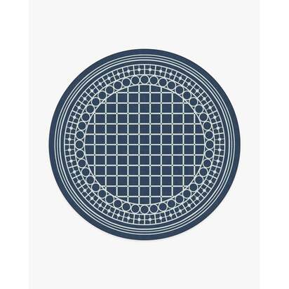 Palm Beach Navy Flatwoven Rug by Gray Malin - 245 Round cm - Rug + Pad System