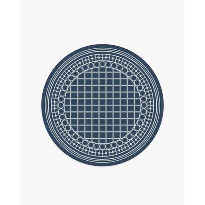 Palm Beach Navy Flatwoven Rug by Gray Malin - 185 Round cm - Rug + Cushioned Pad System
