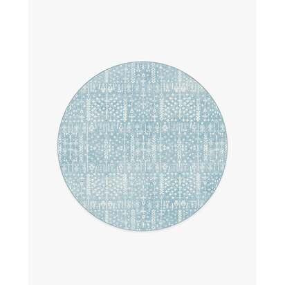 Palmetto Coastal Blue Flatwoven Rug by Gray Malin - 185 Round cm - Rug + Pad System
