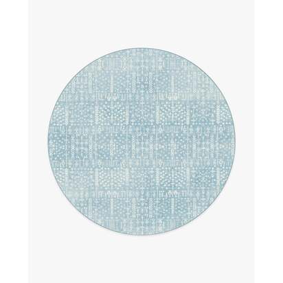 Palmetto Coastal Blue Flatwoven Rug by Gray Malin - 245 Round cm - Rug + Pad System