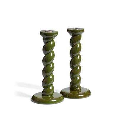 OKA | Barley Twist Candle Holders Pair - Spruce | Candle Holder