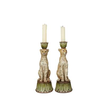 OKA | Lakadema Leopard Candle Holders Pair - Multi | Candle Holder