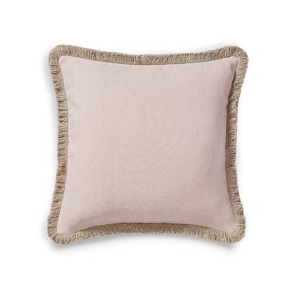 OKA | Stonewashed Linen Cushion Cover with Fringing - Dusty Rose | Cushion Cover