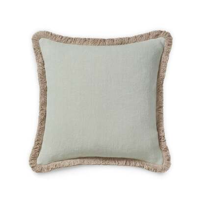 OKA | Stonewashed Linen Cushion Cover with Fringing - Eau de Nil | Cushion Cover