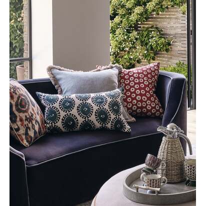 OKA | Stonewashed Linen Cushion Cover with Fringing - Eau de Nil | Cushion Cover