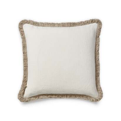 OKA | Stonewashed Linen Cushion Cover with Fringing - Off-White | Cushion Cover