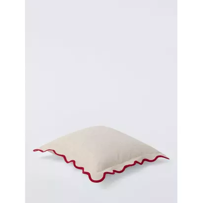 John Lewis Scalloped Linen Cushion Chilli | H45 x W45cm
