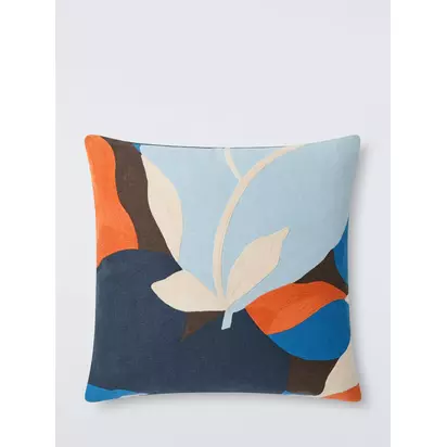 John Lewis Floral Crop Embroidered Cushion Blue | 50 x 50cm