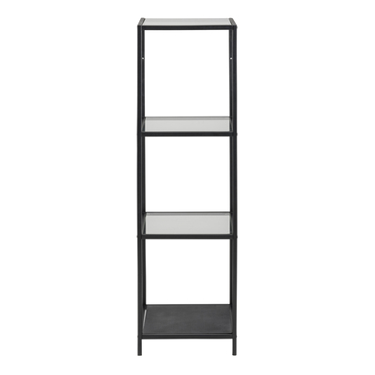Rowan Narrow Black Metal Bookcase with 3 Glass Shelves