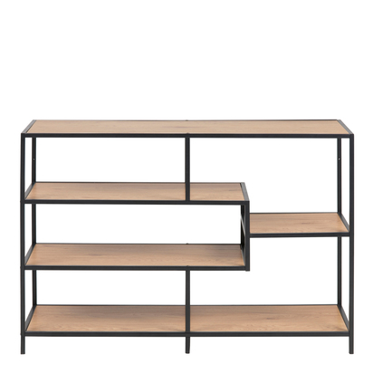 Rowan Wide Black Metal Bookcase with 4 Oak Shelves