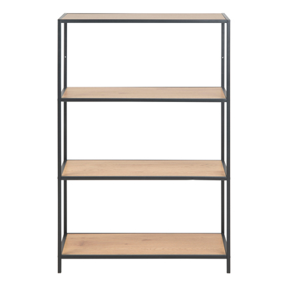 Rowan Black Metal Low Bookcase with 3 Oak Shelves