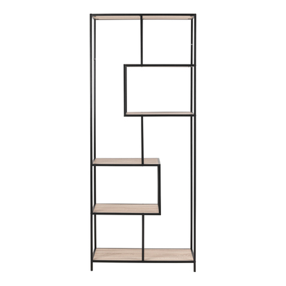 Rowan Tall Black Metal Bookcase with 5 Sonoma Oak Shelves