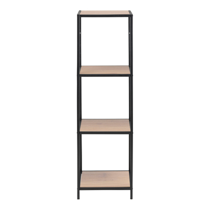 Rowan Narrow Black Metal Bookcase with 3 Oak Shelves