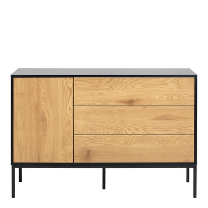 Rowan 1 Door 3 Drawer Small Sideboard in Black & Oak