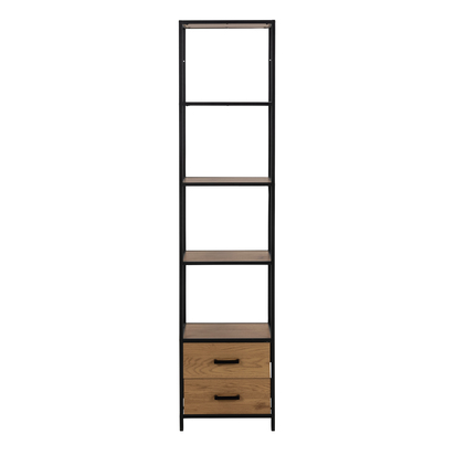 Rowan Bookcase with 2 Drawers and 3 Shelves in Black & Oak
