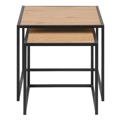 Rowan Black Metal Nest of Tables with Oak Top