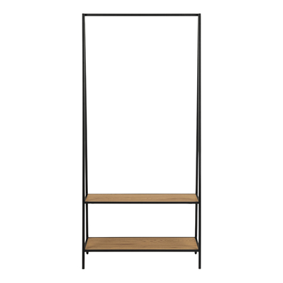 Rowan Black Metal Clothes Rack with 2 Oak Shelves