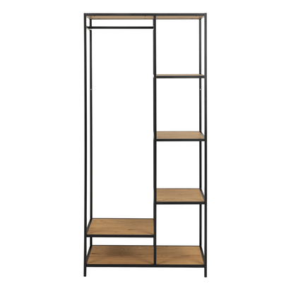 Rowan Black Metal Clothes Rack with 5 Oak Shelves
