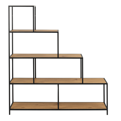 Rowan Bookcase with 4 Shelves in Black and Oak