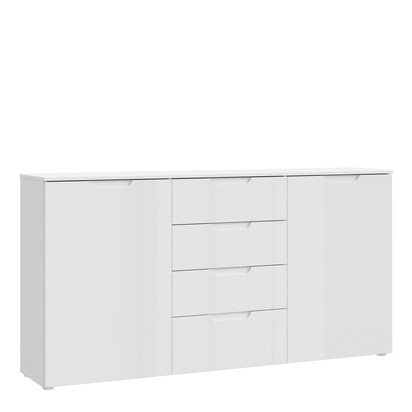 Ashford 3 Wide Chest of 4 Drawers and 2 Doors in White/White High Gloss