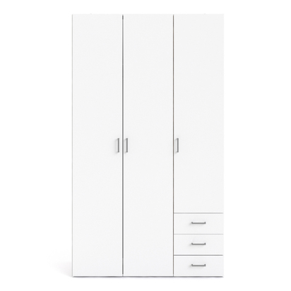 Linden 4 Wardrobe 3 Doors 3 Drawers in White 2000