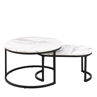Wren Coffee Table Set with White Marble Melamine Top & Black Legs