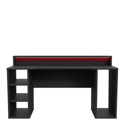 Carter Black Gaming Desk 2 Shelves with Colour Changing LED