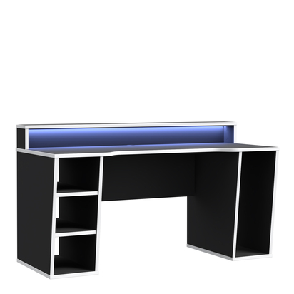 Carter Black Gaming Desk with White Trim and Colour Changing LED