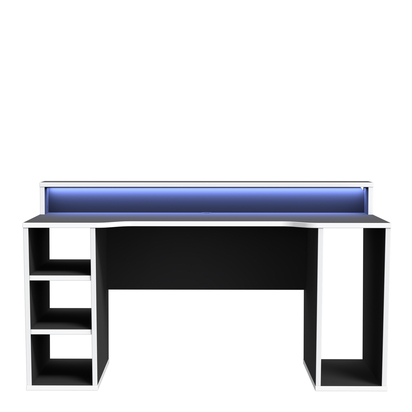 Carter Black Gaming Desk with White Trim and Colour Changing LED