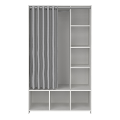 Kingston 3 Open Wardrobe Unit in White with a Grey Textile Curtain