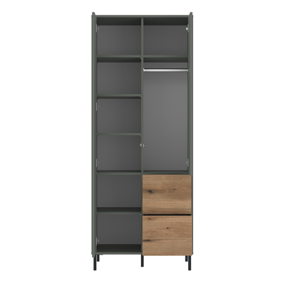 Riverton 2 Wardrobe 2 Door 2 Drawer in Green/Oak