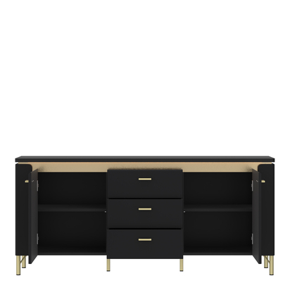 Lynton TV Cabinet 2 Door 3 Drawer 155cm Wide in Black Matt/Gold