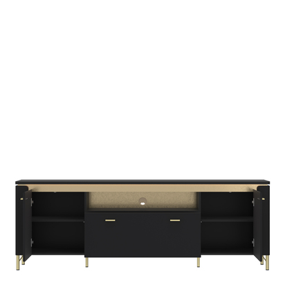 Lynton TV Cabinet 2 Door 1 Drawer 200cm Wide in Black Matt/Gold