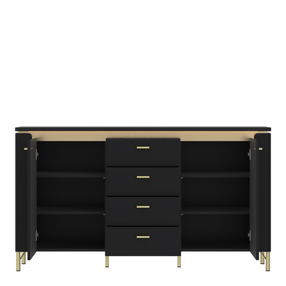 Lynton Sideboard 2 Door 4 Drawer in Black Matt/Gold