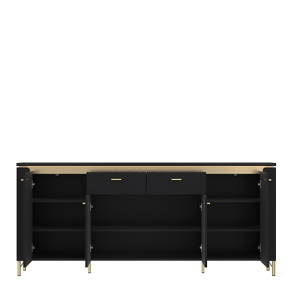 Lynton Sideboard 4 Door 2 Drawer in Black Matt/Gold